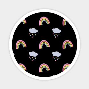 Rainbow and Rain Clouds Pattern in Black Magnet